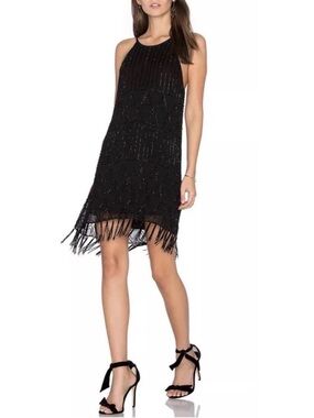 Joie Black Beaded Sanibel Fringe Mini Dress